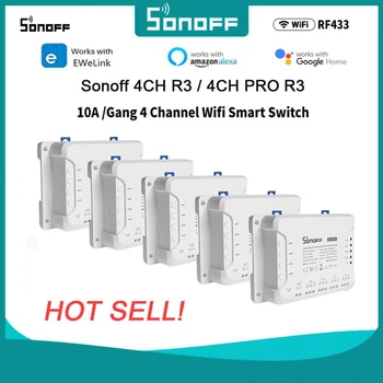 1-10 шт. Sonoff 4CH R3/4CH PRO R3 4 Банды WiFi Smart Switch Модуль RF Пульт дистанционного Управления Подсветкой Поддержка 4 устройств Работает с Alexa