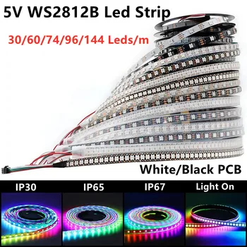 1 м/4 м/5 м WS2812B черный/белый 30/60/144 светодиодов/m WS2812IC 30/60/144 светодиодных пикселей Адресуемый DC5V Dream Color Smart Led strip light