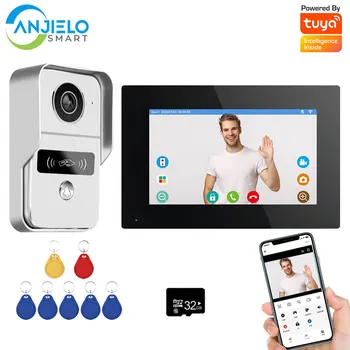 1080P 7-дюймовый цветной сенсорный экран Wifi Домофон Видеодомофон Дверной звонок TUYA Smart APP Home Intercom Kit для системы контроля доступа RFID
