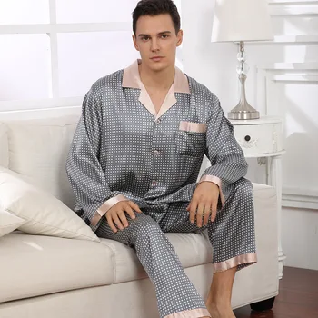 2021 Мужская Шелковая пижама с принтом, Домашняя одежда, Пижамные комплекты из вискозы в современном стиле, Мягкая Удобная Атласная Ночная одежда