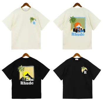 2023 Летние Новые Модные Бренды RH, Мужская футболка с логотипом Moonlight Tropic, Кокосовая Пальма, Короткие рукава, Мужская футболка High Street