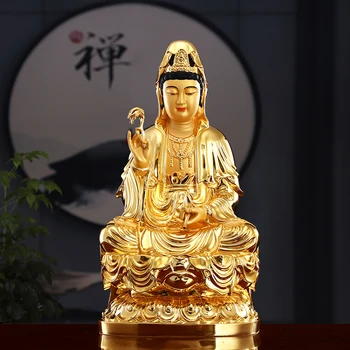 40 См Азия высококачественная позолота золото медь ГУАНЬ ИНЬ статуя Будды Гуаньинь Авалокитешвара ДОМАШНЯЯ Безопасная Здоровая защита на удачу