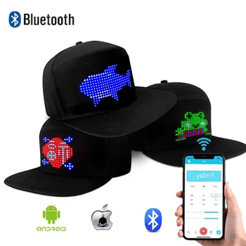 Bluetooth Светодиодная шляпа RGB, четырехцветная программируемая матричная плата, бейсбольная шляпа, мягкая хлопковая крышка с экраном, USB Перезаряжаемая