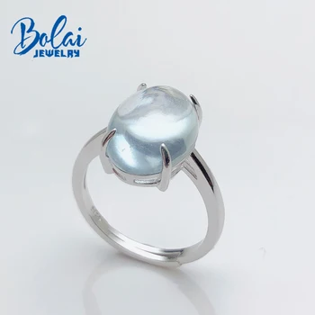 bolaijewlry, простой стиль, натуральный аквамарин, светлый драгоценный камень, кольцо из стерлингового серебра 925 пробы, изысканные ювелирные изделия для леди на каждый день