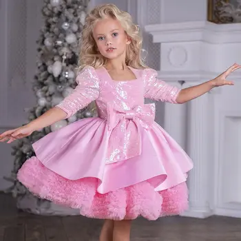 Dreamgirl/ Розовое платье с цветочным узором для девочек, Короткое Пышное платье для девочек, Платье Принцессы с Квадратным вырезом, Платья для Вечеринки в честь Дня Рождения для девочек, vestidos de bebé