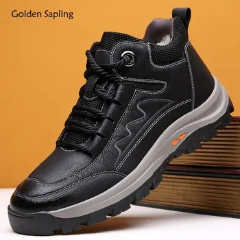Golden Sapling/Модные Зимние ботинки, Мужская обувь для отдыха в стиле ретро, Теплые Плюшевые Уличные Треккинговые Ботинки, Классическая Мужская Обувь из натуральной Кожи