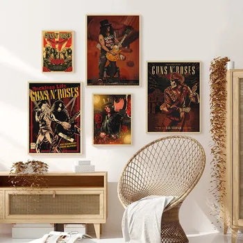 Guns N Roses Рок-музыка Ретро Художественный Декор Плакат из крафт-бумаги Домашний Декор Кафе-бар Настенный декор гостиная Картина