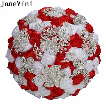 JaneVini Западный Стиль Невесты Цветок Блестящие Серебряные Стразы Кристалл Свадебный Букет Красный Белый Изготовленный На Заказ Свадебные Букеты
