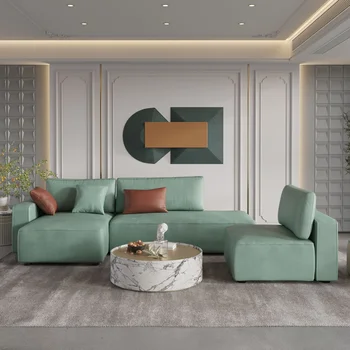 L-образный кожаный угловой модульный диван современного дизайна