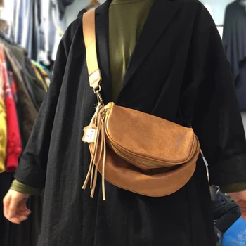 NIUBOA Женская сумка через плечо из мягкой натуральной кожи Специального крутого дизайна, женские повседневные сумки-мессенджеры, трендовые нагрудные сумки
