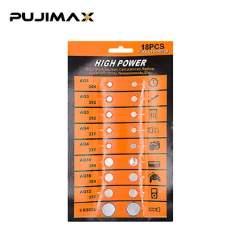 PUJIMAX 18шт AG1 LR621 AG3 AG4 LR626 AG10 389 AG13 357 CR2032 Батарейки с кнопочными элементами Наборы батареек для монет Подходят для Часов Clock