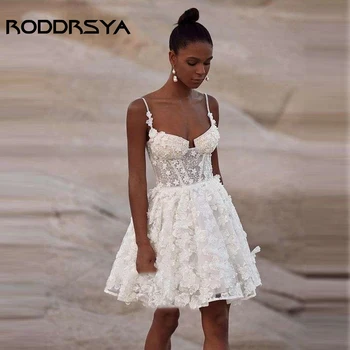 RODDRSYA 2023 Цветочные Мини-свадебные платья Сексуальная Милая бретелька-спагетти Для свадебного платья С аппликацией на шнуровке Vestidos De Novia