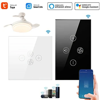 Tuya Smart WiFi Вентилятор, выключатель света, потолочный вентилятор, Выключатель лампы, Smart Life, дистанционное управление, Таймер, скорость Работы С Alexa Google Home
