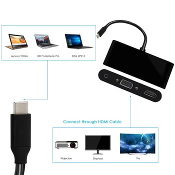 USB 3.1 Type C к HDMI (4K * 2K) VGA 3,5 мм Aduio Видео Конвертер USB3.0 концентратор Адаптер Дисплей док-станция Удлинитель HD 4K для MacBook Pro