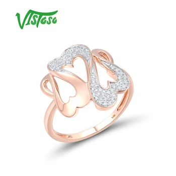 VISTOSO Кольца из натурального розового золота 14K 585 Пробы Для женщин, Сверкающие Натуральные бриллианты, Сердце Любви, Потрясающие свадебные подарки, Шикарные ювелирные украшения