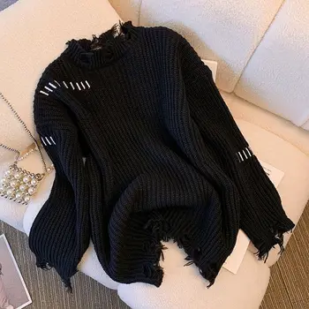 y2k свитер дневная система прохладный ветер черная дыра свободный пуловер свитер осень и зима новый дизайн ощущение ленивого нишевого свитера топ