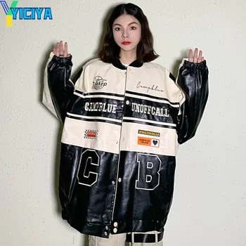 YICIYA куртка, пальто, бомбер, женская новая верхняя одежда, университетский бейсбол, винтажные кожаные куртки, оверсайз, мотоциклетное мужское пальто met y2k