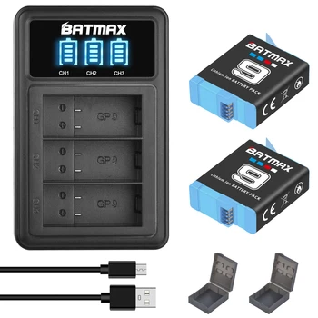 Аккумулятор Batmax 1780 мАч для камер GoPro Hero 9 Hero 10 11 + 3 Слота Светодиодного USB-зарядного устройства Черного Цвета с аккумулятором