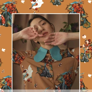 Брендовая Модная Корейская атласная ткань с коричневым принтом винограда, атласное платье ручной работы, ткани для шитья 