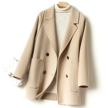 Двустороннее пальто из 100% чистой шерсти, женское короткое высококачественное 2023, новое осенне-зимнее шерстяное короткое темпераментное шерстяное пальто