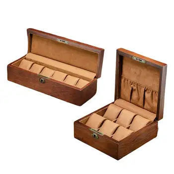 Деревянная Коробка для часов с 6 слотами со съемными подушками, Запирающаяся коллекционная Витрина, коробка-органайзер, подарок на День рождения