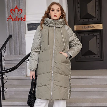 Женская зимняя куртка Astrid 2022, Свободная Длинная Теплая парка, Модное толстое женское пальто С капюшоном и боковой молнией, Женская одежда AR-10225