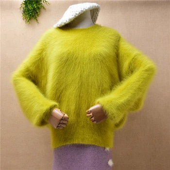 Женская Мода Осень-Зима, Зеленый Кашемировый Вязаный Свитер С Длинными рукавами 