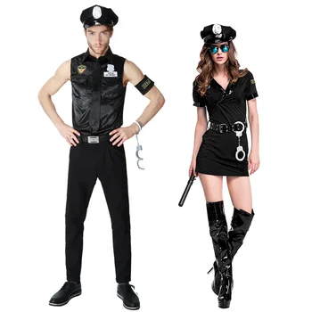 Женский мужской костюм полицейского на Хэллоуин, Черная полицейская форма для женщин-полицейских, Маскарадный костюм полицейского