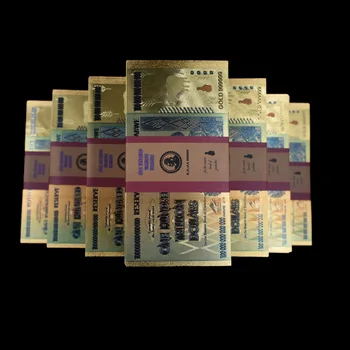Зимбабве 100 Триллионов позолоченных банкнот Долларов 1000шт с деревянной коробкой Коллекция деловых подарков Поддельные Бумажные Деньги