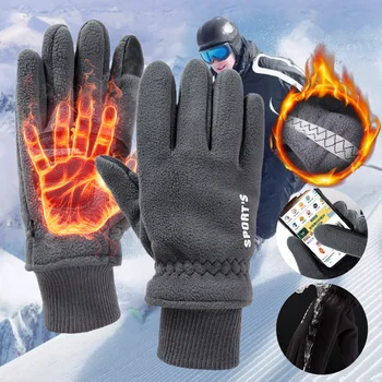 Зимние Лыжные перчатки, Мужские Велосипедные перчатки, термальные флисовые перчатки, Холодный Ветер, Водонепроницаемая теплая лыжная варежка с сенсорным экраном