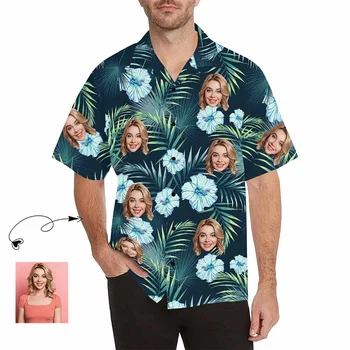 Изготовленная на заказ Рубашка Aloha, Тропическая Цветочная Гавайская Рубашка с Лицом для Мужчин, Персонализированная Фотография Мужа BF, Мужские Пляжные Рубашки Aloha