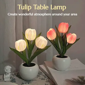 Имитация цветка СВЕТОДИОДНЫЙ настольная лампа в виде тюльпана, прикроватный ночник, романтическая атмосфера, ночные светильники для украшения дома или подарка на день рождения