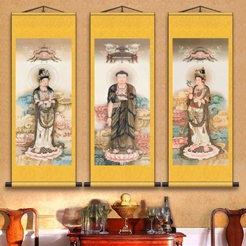 Китайские Свитки Бодхисаттвы, Настенный художественный Плакат, Винтажный декор комнаты, Эстетическое Настенное украшение гостиной Фэншуй