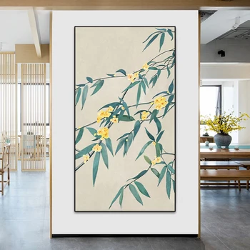 Китайский Цветок, стрекоза, картина на холсте, красивое растение, Большой плакат, Абстрактное искусство, Настенная картина для гостиной, кухни