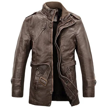 Кожаная куртка Мужская с длинным шерстяным воротником-стойкой jaqueta de couro Мужские мотоциклетные куртки из искусственной кожи, верхняя одежда, тренчи, парки 4XL