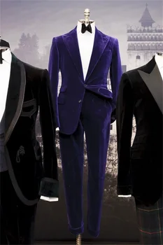 Комплект бархатных Фиолетовых мужских костюмов, Блейзер, Брюки, 2 предмета, Официальные деловые Зимние Свадебные Смокинги для Жениха, Сшитая на заказ Куртка, Пальто, Наряд
