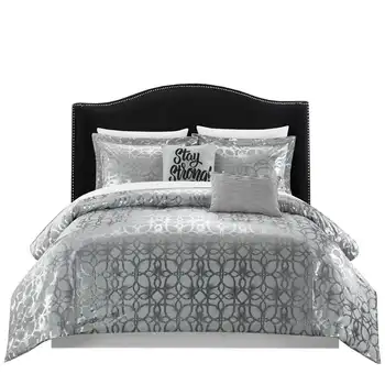 Комплект постельного белья с металлической решеткой Shea из 9 предметов, комплект постельного белья Queen, серый