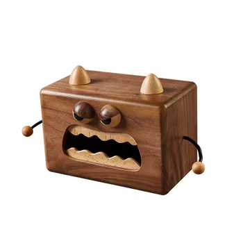 Креативная коробка для салфеток в форме монстра из черного ореха, Забавная деревянная коробка для салфеток для декора