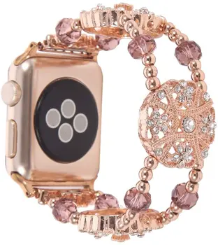 Металлический эластичный браслет для Apple Watch 49 мм 44 мм 42 мм 40 мм, женский браслет-ремень для iwatch 8 7 6 5 4 3 SE, металлический ремешок с ручным бисером