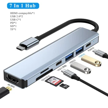 Многофункциональная док-станция USB C к HDMI 4K/30Hz 3,5 мм Аудио VGA SD TF Кард-ридер USB 3,0 PD Адаптер 7 В 1 Концентратор для ноутбука