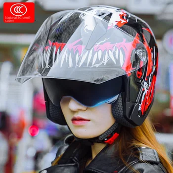 Мотоциклетный шлем для мужчин и женщин, одобренный 3C, шлем для езды на электрическом скутере, ABS-оболочка, байкерский шлем с половиной лица 3/4, двойной объектив