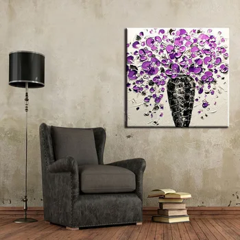 Новый дизайн Оптом Уникальный дизайн Высокое качество Ручной Работы Гостиная Фиолетовый Цветок Картина маслом на холсте