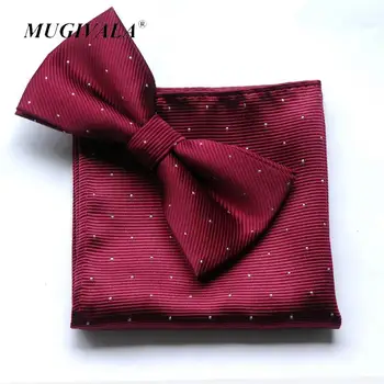 Новый Хит продаж, мужской модный комплект с галстуком-бабочкой винно-красного цвета, набор для жениха и джентльмена, галстук в горошек, карманный квадратный платок