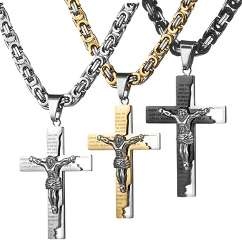 ожерелье с плоской византийской цепочкой 6 мм для мужской шеи, ювелирные изделия из нержавеющей Стали, Серебро, Золото, Черный Цвет, подвеска с Крестом Иисуса