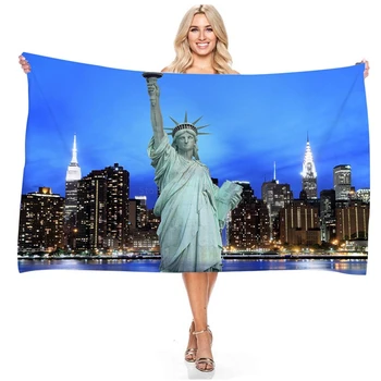 Полотенца для зданий с ночным видом на Нью-Йорк, Банное полотенце со Статуей Свободы для детей и взрослых, Пляжное полотенце из мягкой микрофибры в подарок
