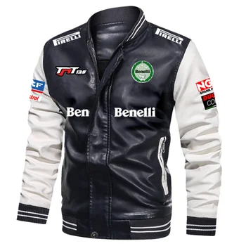 Ретро Мужская куртка-бомбер Benelli с логотипом мотоцикла, Осенняя повседневная мотоциклетная куртка из искусственной кожи, Байкерские кожаные пальто, Брендовая одежда европейского размера