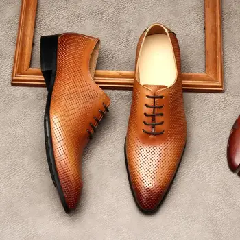 Роскошные мужские дышащие модельные туфли из натуральной кожи ручной работы на шнуровке, Деловой Офис, Свадебный костюм для вечеринки, Официальная обувь для мужчин