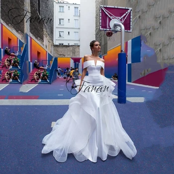 Современные свадебные платья с открытыми плечами Со съемным пятнистым тюлевым платьем Невесты с рюшами Свадебные платья Русалки без спинки