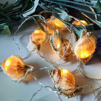 Струнные огни из настоящей морской раковины для украшения праздника, сказочные огни в виде батарейки для вечеринки на террасе, в саду, декор Рождественской елки