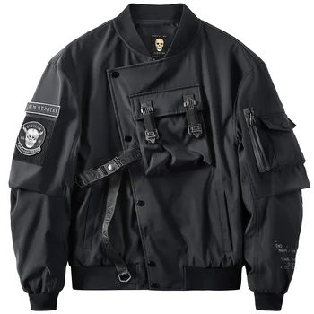 Тактические куртки-бомберы с вышивкой Дьявола, Функциональные пальто с множеством карманов, Ветровка, Уличная одежда в стиле хип-хоп, мужские топы, Мужская одежда
